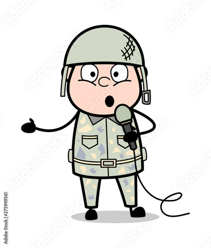Singing in a Concert - Cute Army Man Cartoon Soldier Vector Illustration