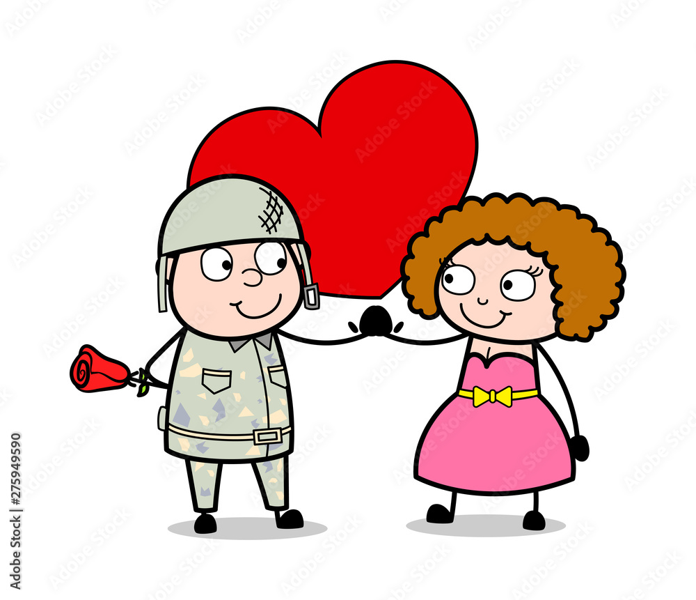 Romantic Couple - Cute Army Man Cartoon Soldier Vector Illustration Romantic Couple - Cute Army Man Cartoon Soldier Vector Illustration