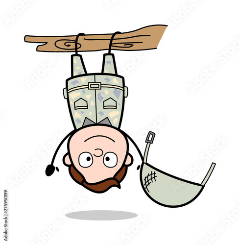 Hanging Upside Down - Cute Army Man Cartoon Soldier Vector Illustration