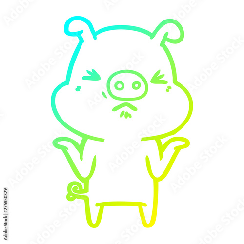 cold gradient line drawing cartoon angry pig
