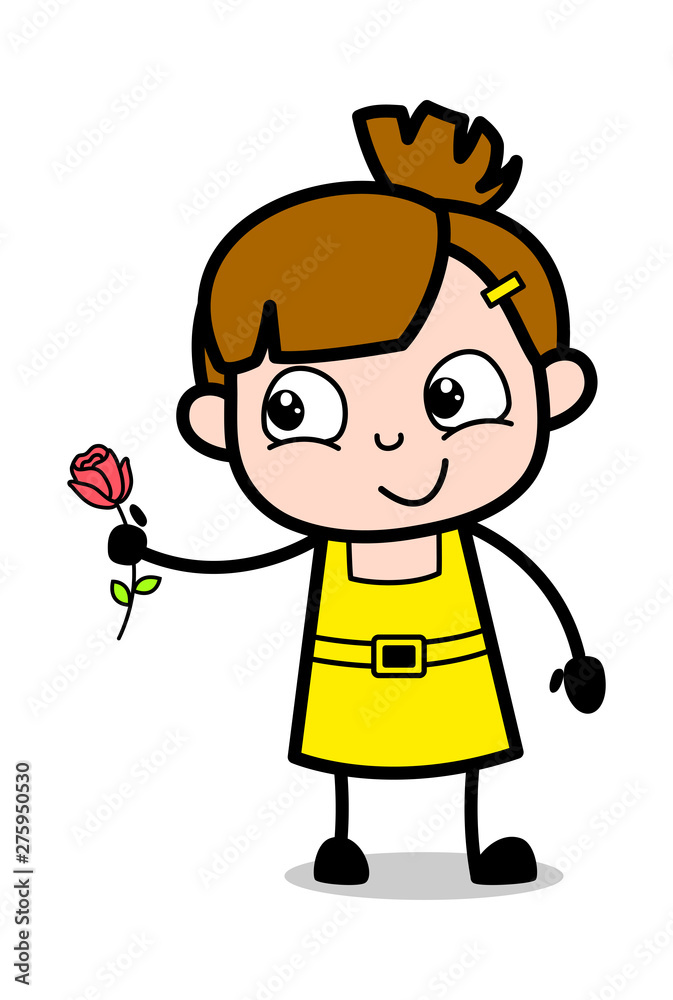 Presenting Rose - Cute Girl Cartoon Character Vector Illustration Presenting Rose - Cute Girl Cartoon Character Vector Illustration