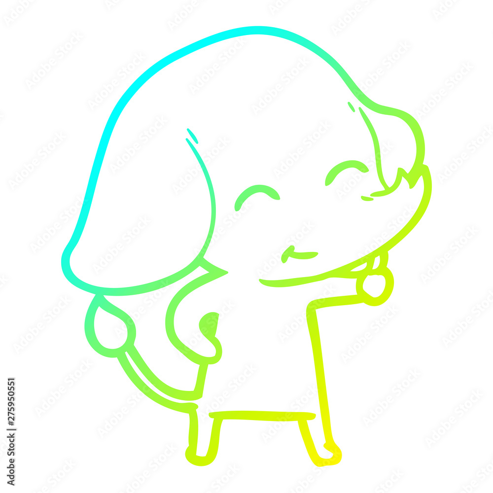 Obraz premium cold gradient line drawing cute cartoon elephant