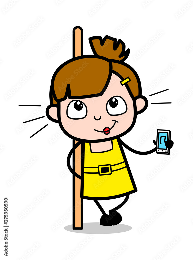 Showing Music Device - Cute Girl Cartoon Character Vector Illustration Showing Music Device - Cute Girl Cartoon Character Vector Illustration