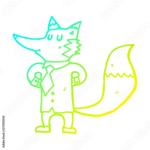 cold gradient line drawing cartoon fox businessman