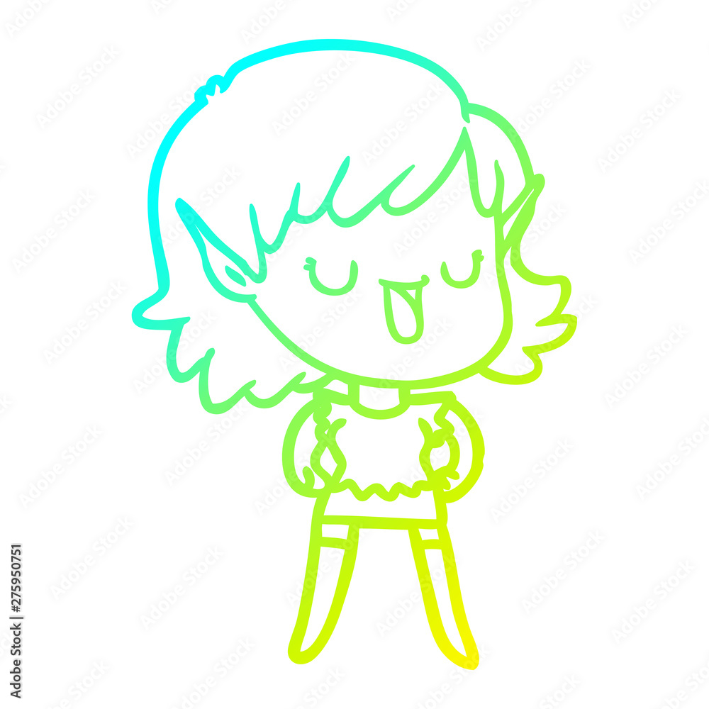 Obraz premium cold gradient line drawing cartoon elf girl