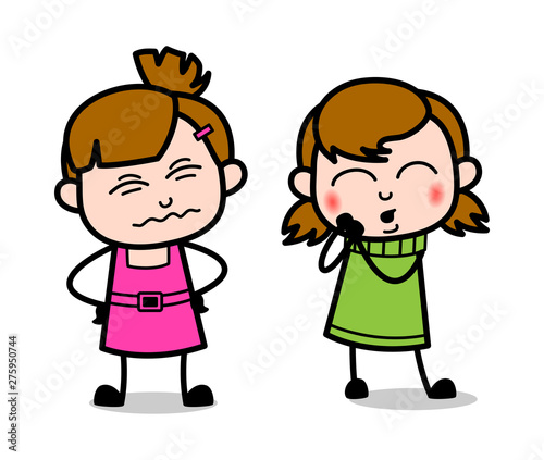 Face Expressions - Cute Girl Cartoon Character Vector Illustration