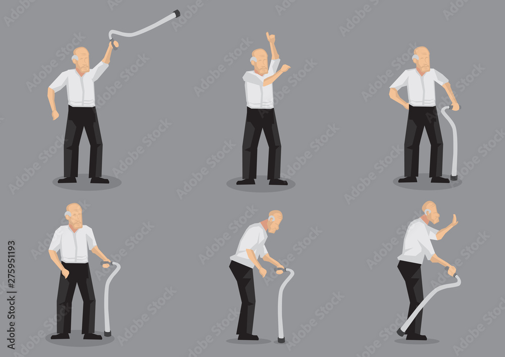 Old Man with Walking Stick Vector Character Set Old Man with Walking Stick Vector Character Set