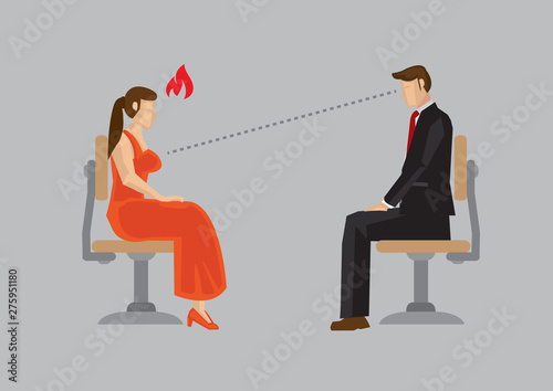 Woman Offended by Rude Man Ogling at Her Boobs Cartoon Vector Illustration