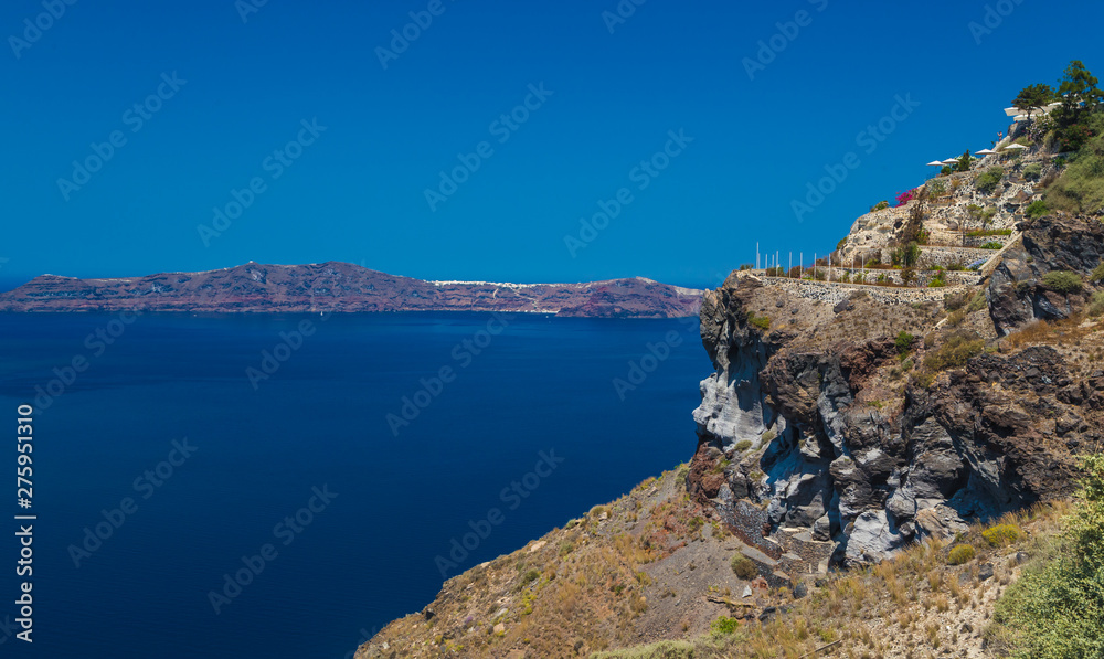Greece resort island Santorini Greece with mountains and sea. Greece resort island Santorini Greece with mountains and sea.