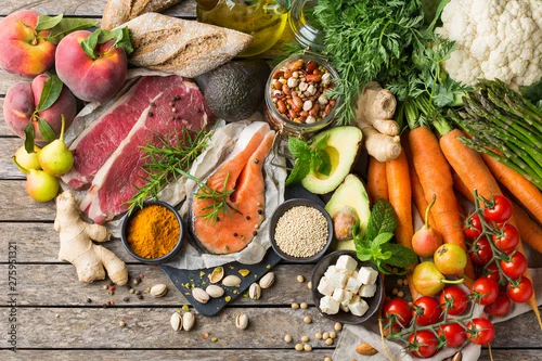 Obraz Zdrowa żywność dla zrównoważonej elastycznej diety śródziemnomorskiej