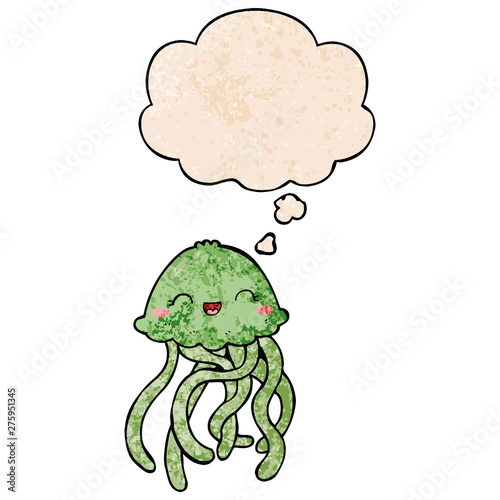 cute cartoon jellyfish and thought bubble in grunge texture pattern style