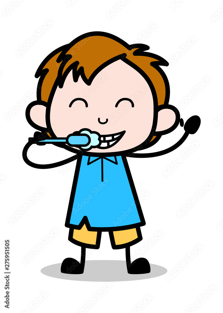Cleaning Teeth - School Boy Cartoon Character Vector Illustration Cleaning Teeth - School Boy Cartoon Character Vector Illustration