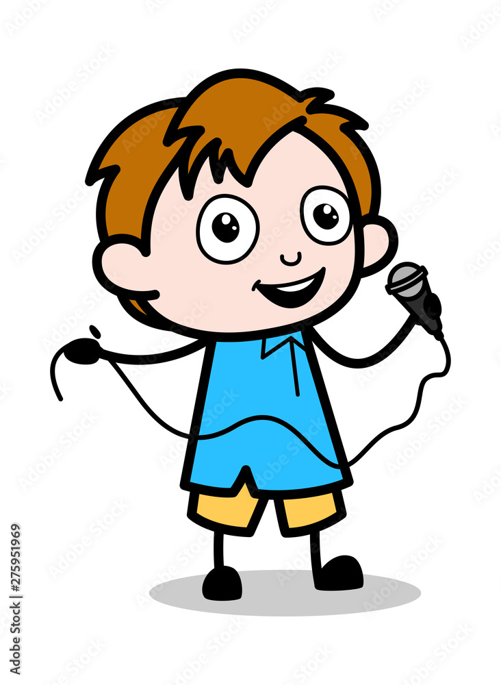 Singing a Song in a Concert - School Boy Cartoon Character Vector Illustration