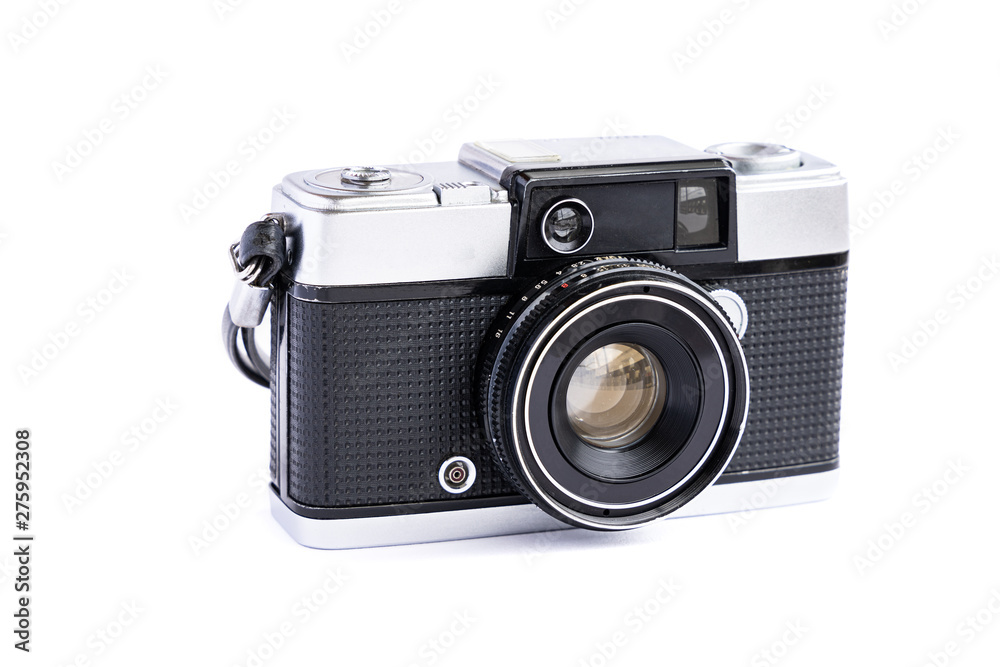 Vintage film camera isolated on white background.