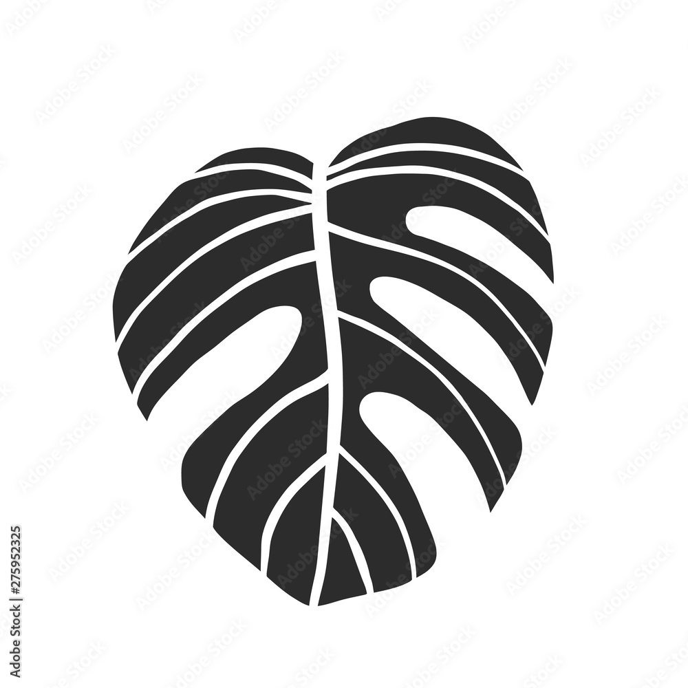 Black Philodendron Leaf. Drawn Element for your Design. Black Philodendron Leaf. Drawn Element for your Design.