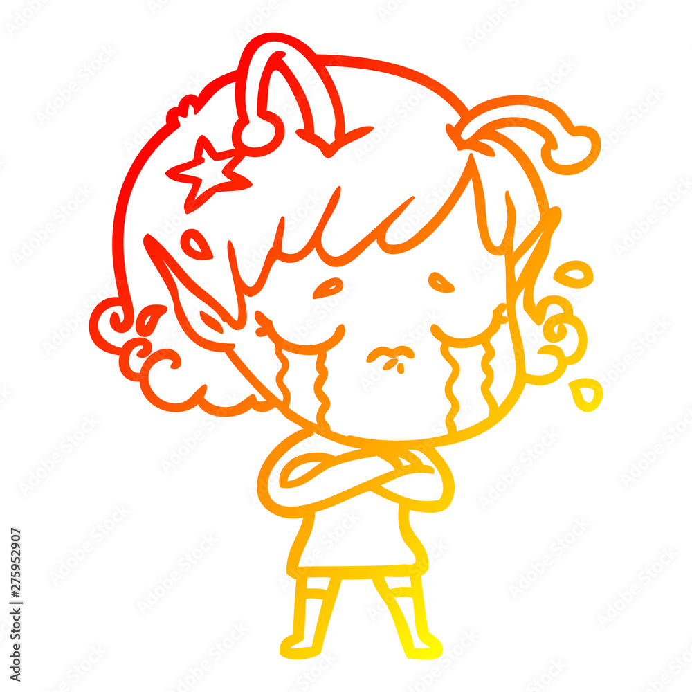 warm gradient line drawing cartoon crying alien girl warm gradient line drawing cartoon crying alien girl