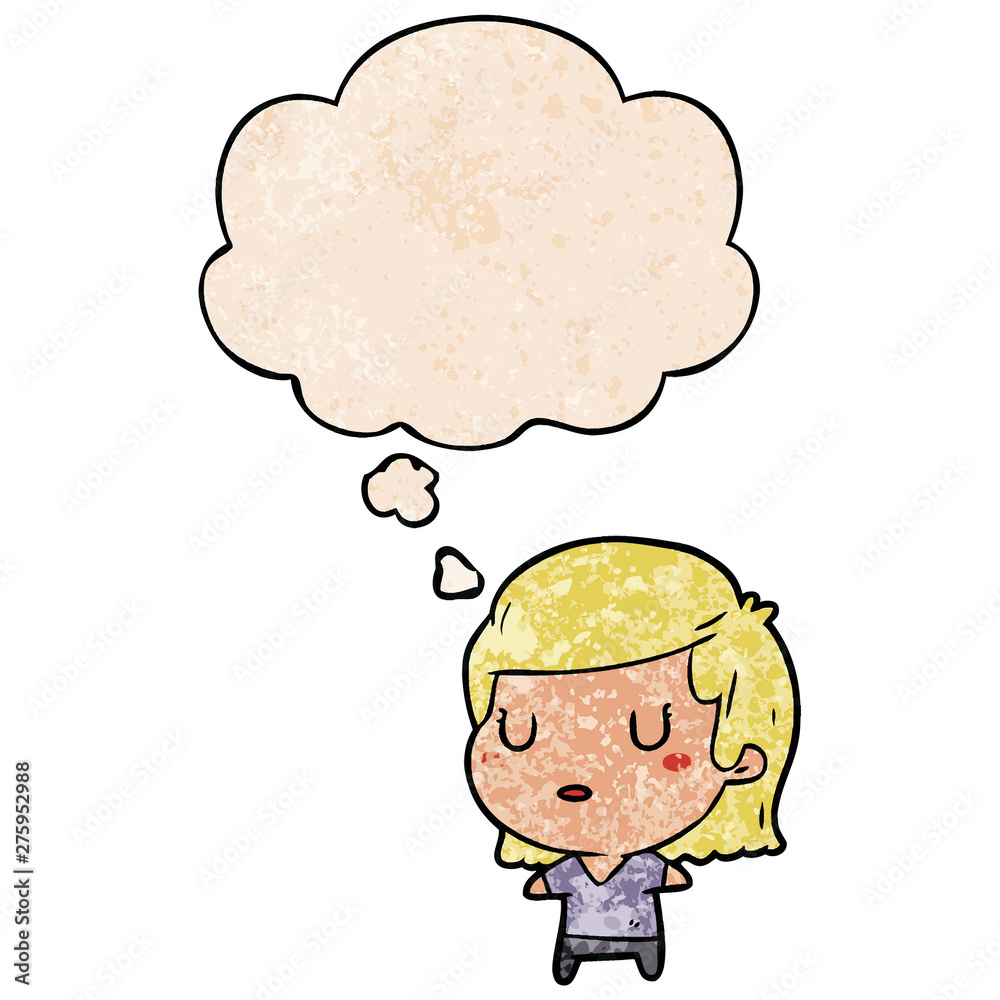 cartoon woman and thought bubble in grunge texture pattern style cartoon woman and thought bubble in grunge texture pattern style
