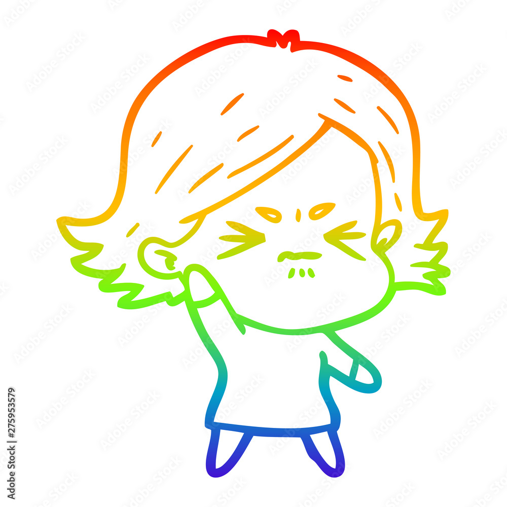 rainbow gradient line drawing cartoon angry girl rainbow gradient line drawing cartoon angry girl