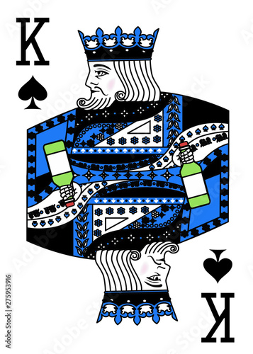 illustration on the theme of alcohol with a king and a green bottle