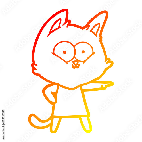 warm gradient line drawing cartoon cat girl pointing