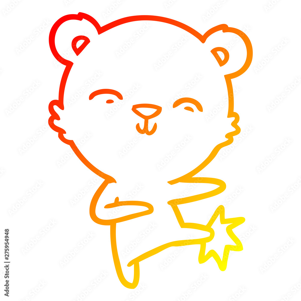warm gradient line drawing happy cartoon polar bear kicking warm gradient line drawing happy cartoon polar bear kicking