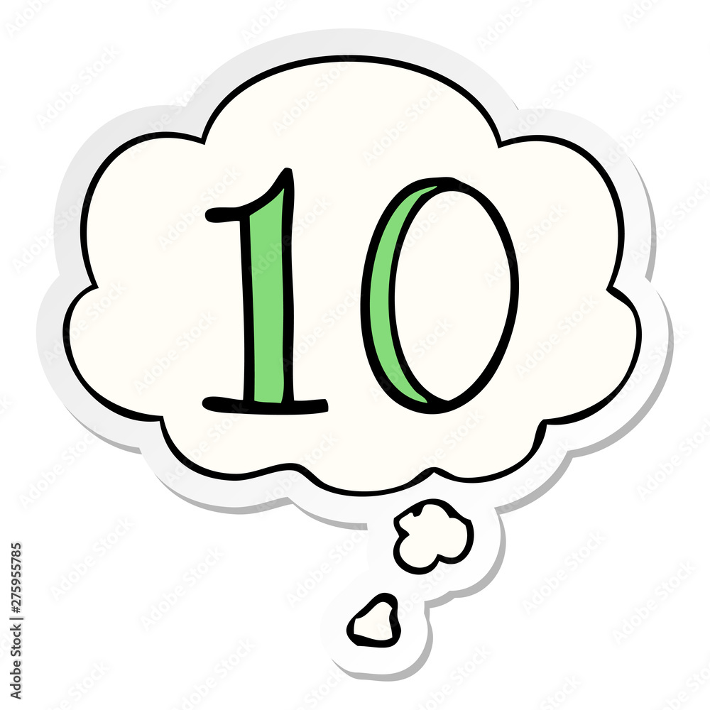 cartoon number 10 and thought bubble as a printed sticker