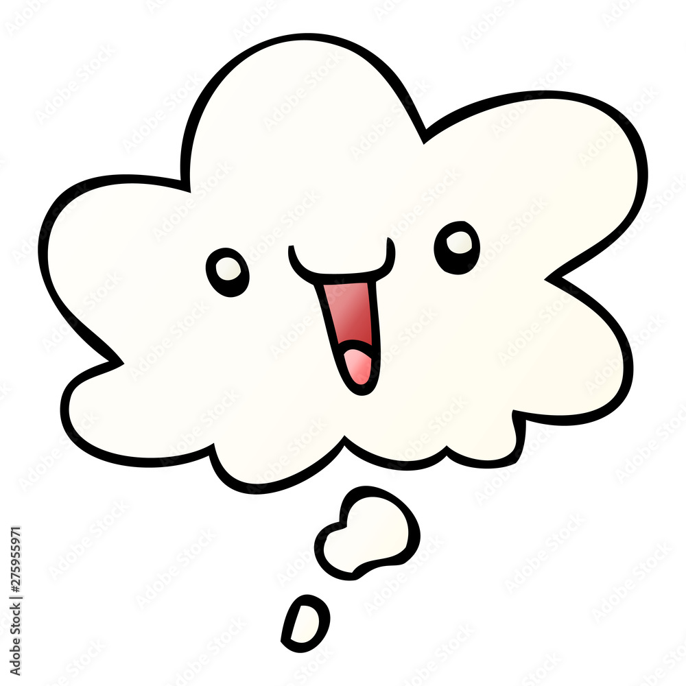 cute happy cartoon face and thought bubble in smooth gradient style cute happy cartoon face and thought bubble in smooth gradient style