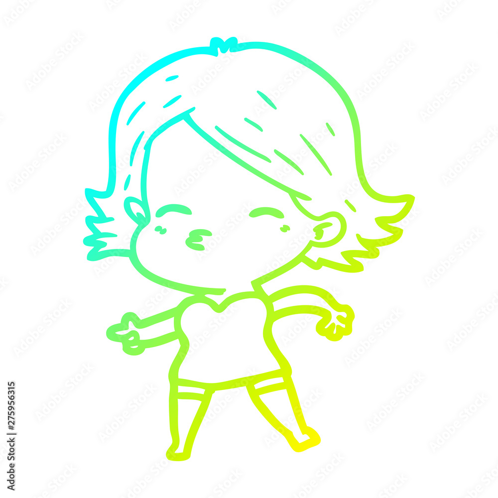 cold gradient line drawing cartoon woman pointing