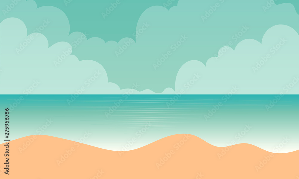 Tropical sand landscape of the sea beach, vector art illustration.