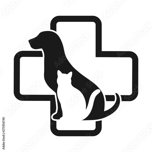 Veterinary emblem with dog and cat inside isolated on white background
