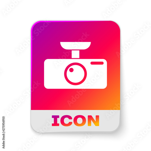 White Car DVR icon isolated on white background. Car digital video recorder icon. Rectangle color button. Vector Illustration