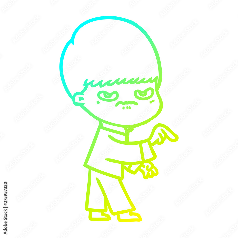 cold gradient line drawing annoyed cartoon boy