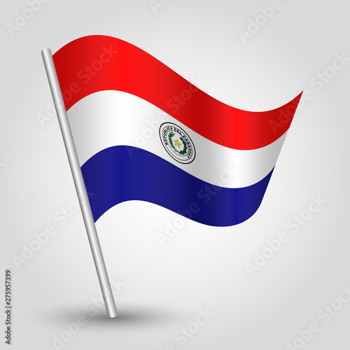 vector waving simple triangle paraguayan flag on slanted silver pole - symbol of paraguay with metal stick