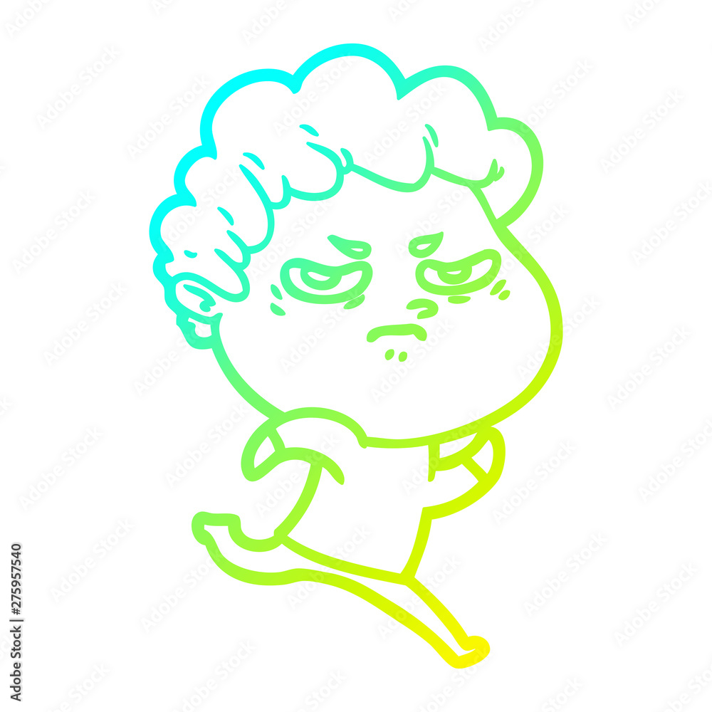 cold gradient line drawing cartoon angry man
