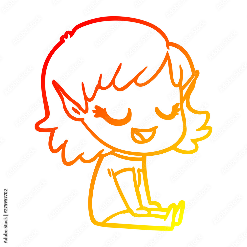 warm gradient line drawing happy cartoon elf girl sitting on floor warm gradient line drawing happy cartoon elf girl sitting on floor