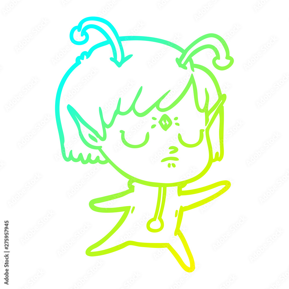 cold gradient line drawing cartoon alien girl cold gradient line drawing cartoon alien girl