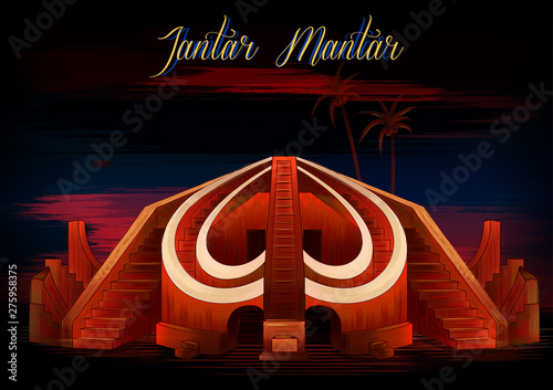 vector illustration of historical monument Jantar Mantar in Delhi, India