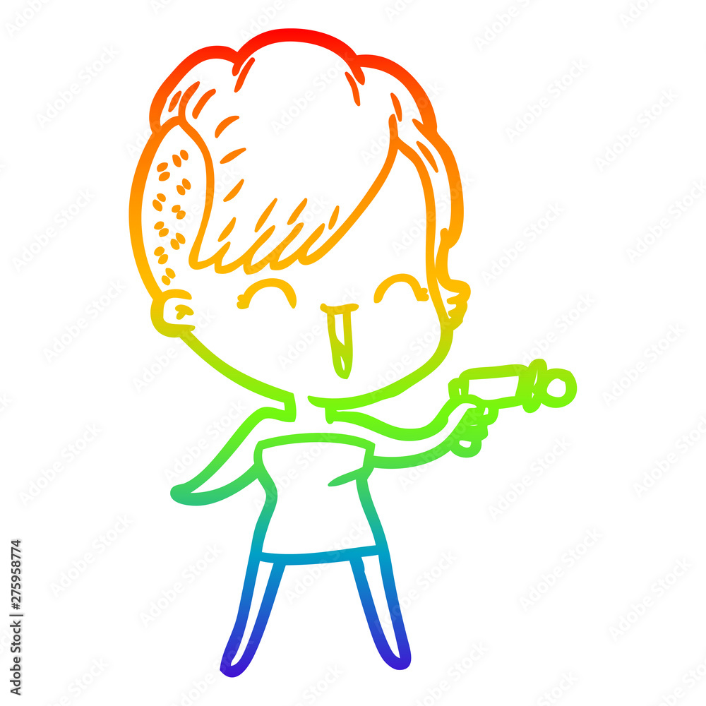 rainbow gradient line drawing cartoon happy hipster girl rainbow gradient line drawing cartoon happy hipster girl