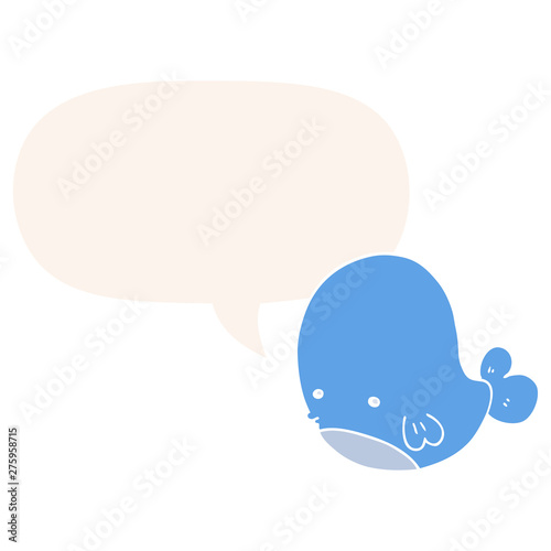 cartoon whale and speech bubble in retro style