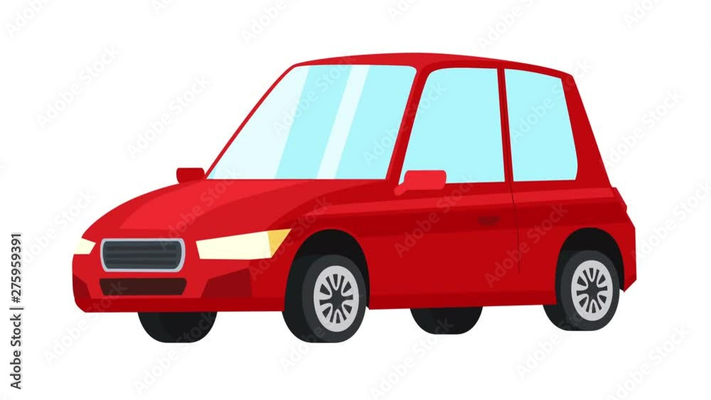 Cartoon isolated red auto car flat animation side view Cartoon isolated red auto car flat animation side view