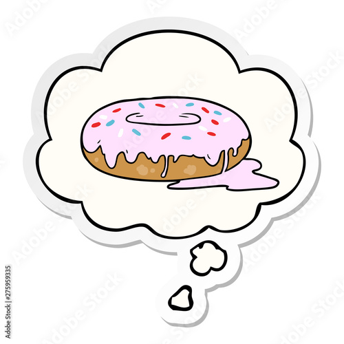 cartoon donut and thought bubble as a printed sticker