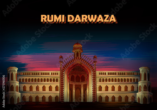 vector illustration of historical monument Rumi Darwaza in Lucknow, Uttar Pradesh, India