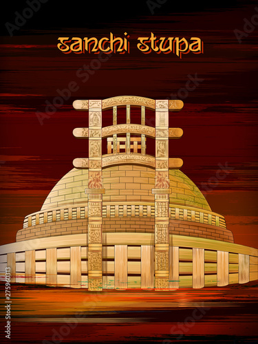 vector illustration of historical monument Sanchi Stupa in Madhya Pradesh, India