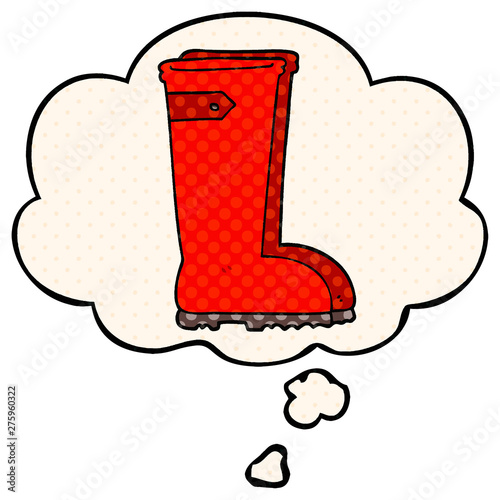 cartoon wellington boots and thought bubble in comic book style