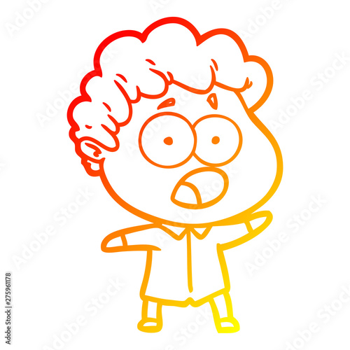 warm gradient line drawing cartoon man gasping in surprise