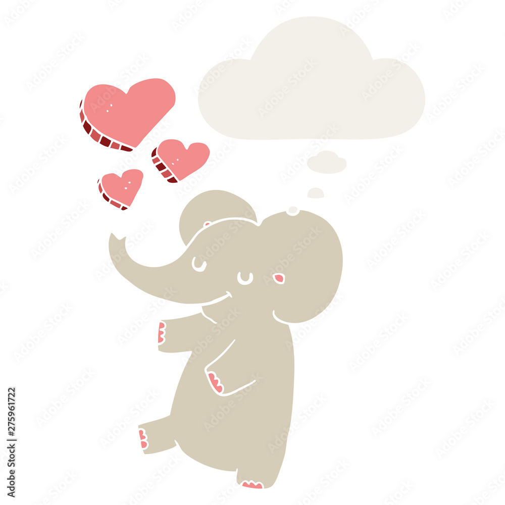 cartoon elephant with love hearts and thought bubble in retro style cartoon elephant with love hearts and thought bubble in retro style
