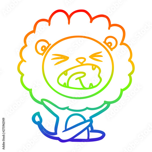 rainbow gradient line drawing cartoon lion throwing tantrum