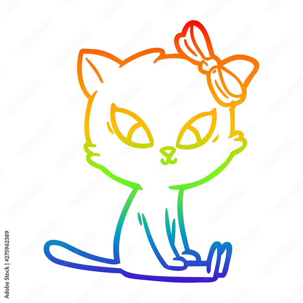 Obraz premium rainbow gradient line drawing cartoon cat