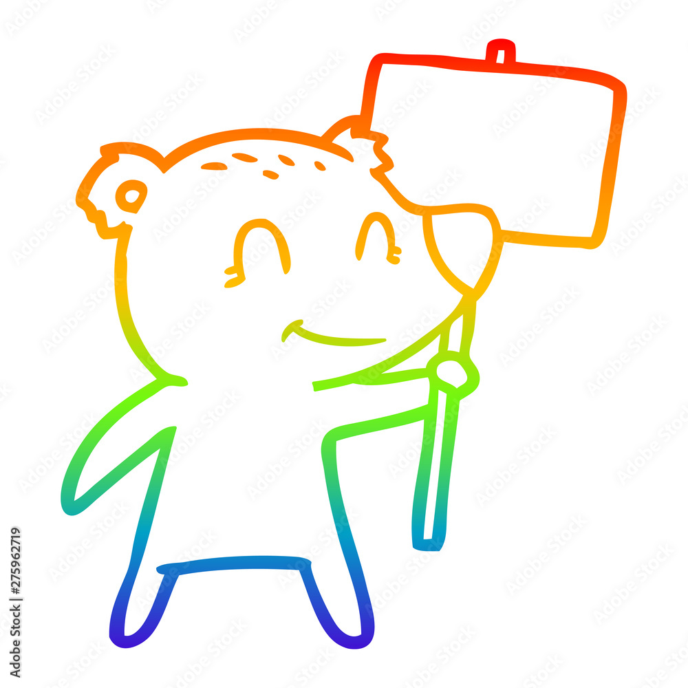 rainbow gradient line drawing cartoon bear holding sign rainbow gradient line drawing cartoon bear holding sign