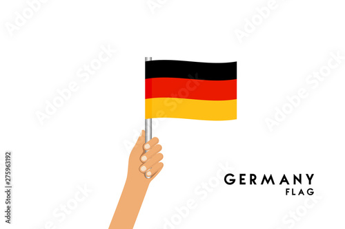 Vector cartoon illustration of human hands hold Germany flag. Isolated object on white background.